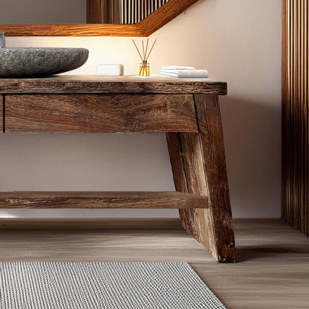 Wooden Rustic Style handmade bathroom vanity live edge solid wood cabinet sink table counter top farmhouse home decor furniture handcrafted - Image 4