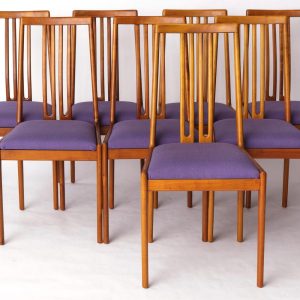 Set of 8 Vintage Chairs by Lübke – 1960s-70s Beech Wood & Violet Textile Upholstery