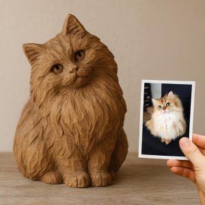 Personalized Cat Memorial Statue – Customize Wood Carving from Photo – Pet Remembrance Gift for Cat Moms & Dads