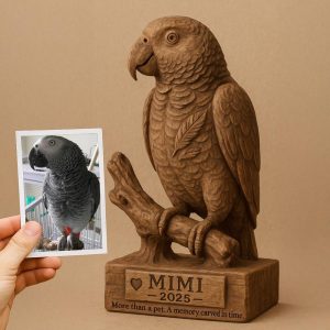 Customize Bird Lovers Memorial Sculpture – Hand-Carved Wooden Bird Portrait from Photo – Personalized Pet Remembrance Gift