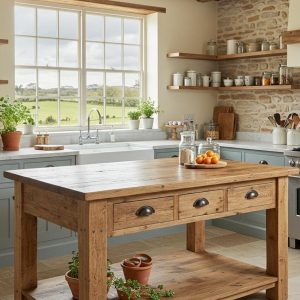 Reclaimed Wood Kitchen Island  Rustic Counter Height Kitchen Table, Custom Farmhouse Kitchen Island Wood Counter Height Table with 3 Drawers