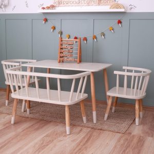 Customizable Montessori Wooden Kids Table, Windsor Chair & Bench – | Special production and offers are made for commercial areas.