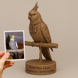 Pet Remembrance Gift – Personalized Wood Bird Portrait with Name | Custom Cat Painting from Photo Memorial Art