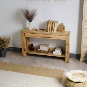 Solid Rustic Wooden Console Table – Custom Handcrafted Farmhouse Entryway Dresser – Small Live Edge Corner Bench Barn Wood Hallway Decor