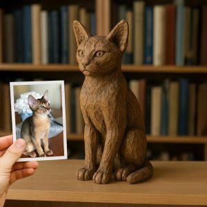 Personalized Wooden Dog Sculpture – Custom Pet Portrait from Photo – Unique Cat Memorial Gift – Handcrafted Pet Lover Keepsake Art