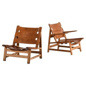 Pair of Easy Chairs in Oak & Patinated Leather, Rare Mid-Century Scandinavian Lounge Chairs, Vintage Nordic Design,Accent Chairs,mid century