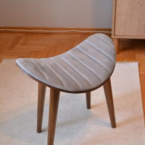 Stone Modern Wooden Stool – Beech Wood Legs, Upholstered Minimalist Seat, Compact Accent Stool, Easy Assembly Furniture