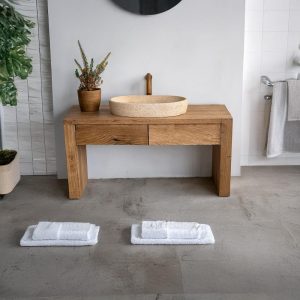 Custom Handmade Rustic Wooden Bathroom Vanity | Farmhouse Style Sink Shelf | Live Edge Handcrafted Unique Wood Table | Mid Century Cabinet