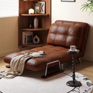 Single Seater Leather Sofa Bed | Brown PU Leather Sofa Chair | Modern Armchair Bed | Small Space Sleeper |Contemporary Living Room Furniture