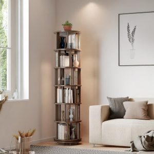 il_1000x1000.6867689217_iz6y.jpg 6 Tier Solid Wood Rotating Book Stand, Rotating Shelf, Industrial Bookcase, Wooden Bookshelf, Office Corner Bookcase, Large Bookshelf