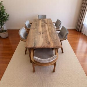 Modern Walnut Live Edge Dining Table - Handcrafted Wood Kitchen & Dining Table, Rustic Modern Design
