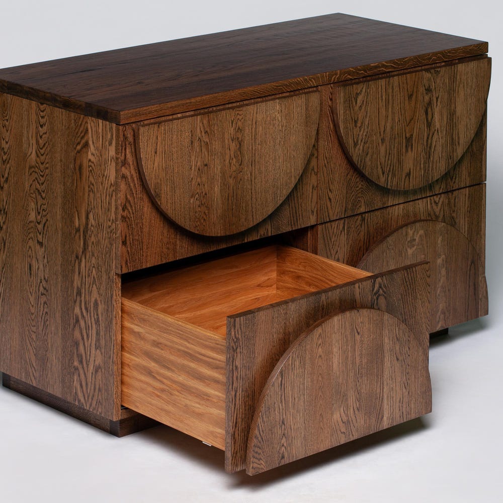 Handcrafted Modern Wood Dresser - Solid Oak Storage Cabinet with Geometric Carved Front - Mid-Century Chest of Drawers - Image 7