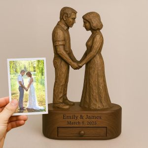 Rustic Wedding Gift Personalized Wood Art – Custom Couple Sculpture, Handmade Figurine from Photo, Unique Anniversary Gift