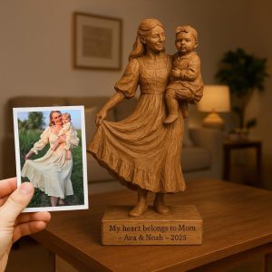 Custom Family Love Wooden Art – Handmade Parent and Child Sculpture – Personalized Gift Keepsake