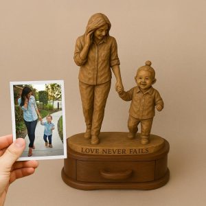 Custom Parent and Child Figurine – Wooden Sculpture for Mom or Dad – Personalized Rustic Home Decor