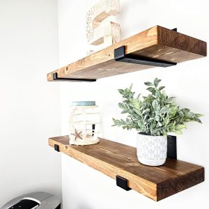 MODERN Farmhouse Shelves – Set of 2 – Rustic Floating Shelving with Metal Brackets, Made from Real Solid Wood