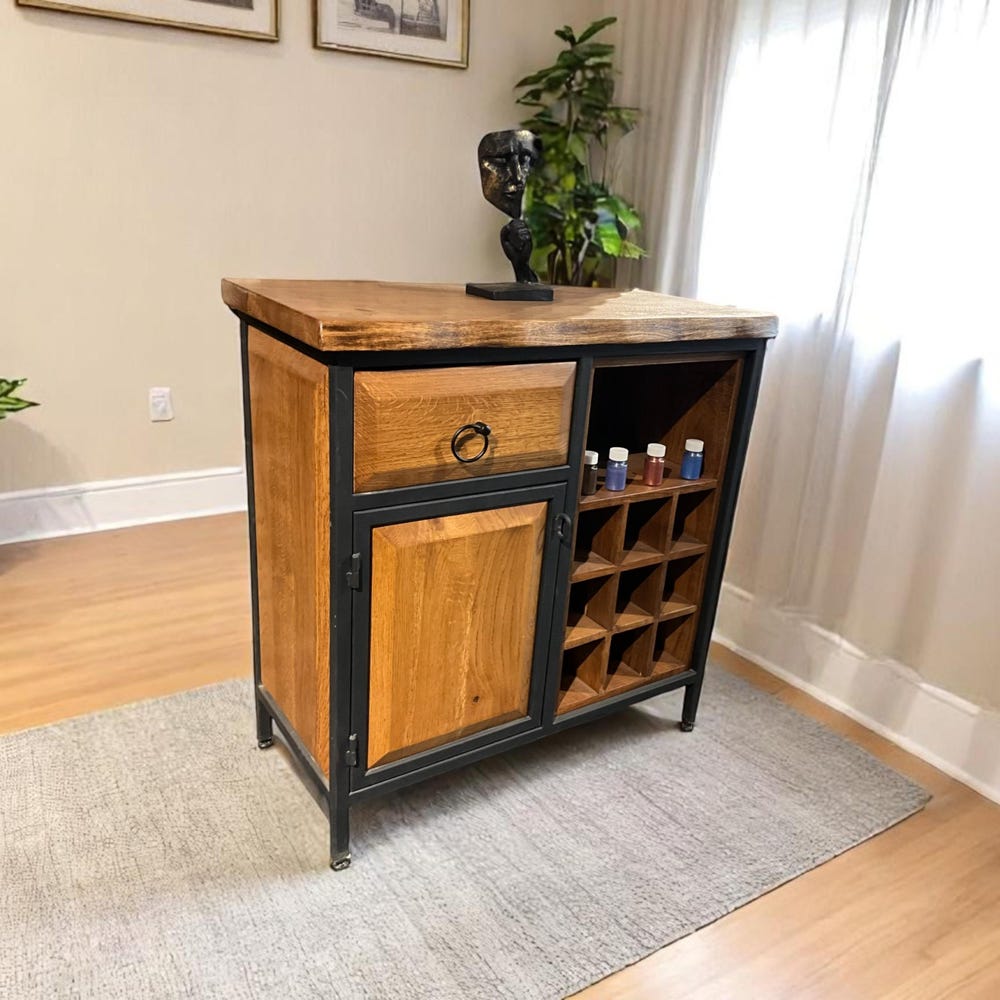 Wood Wine Rack Kitchen Cabinet Shelf | Walnut Wood Mini Wine Bar & Liquor Storage Sideboard - Image 5
