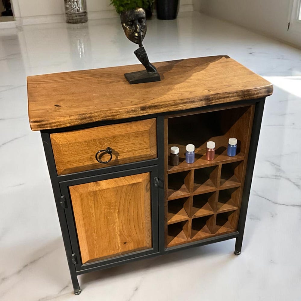 Wood Wine Rack Kitchen Cabinet Shelf | Walnut Wood Mini Wine Bar & Liquor Storage Sideboard - Image 4