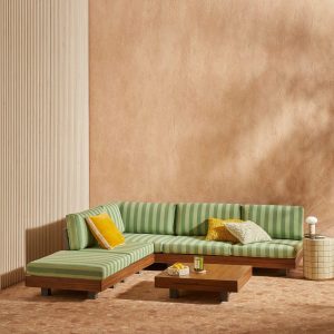 Modular Garden Corner Lounge Set | Outdoor Patio Sofa in Green Stripe ，Garden Four Chair Patio Furniture Outdoor Garden Furniture Set