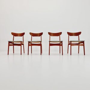 Mid Century Dansih Teak and Leather chair by schiønning & Elgaard, 1960s Set of 4