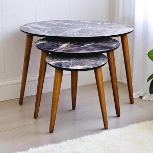 Nesting Coffee Table Set - Farmhouse Accent & Plant Tables, Country Style Stripped Side Tables for Rustic Home Decor