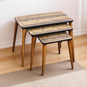Walnut Side Table Set of 3 - Mid Century Modern Nesting Coffee & End Tables for Living Room Furniture