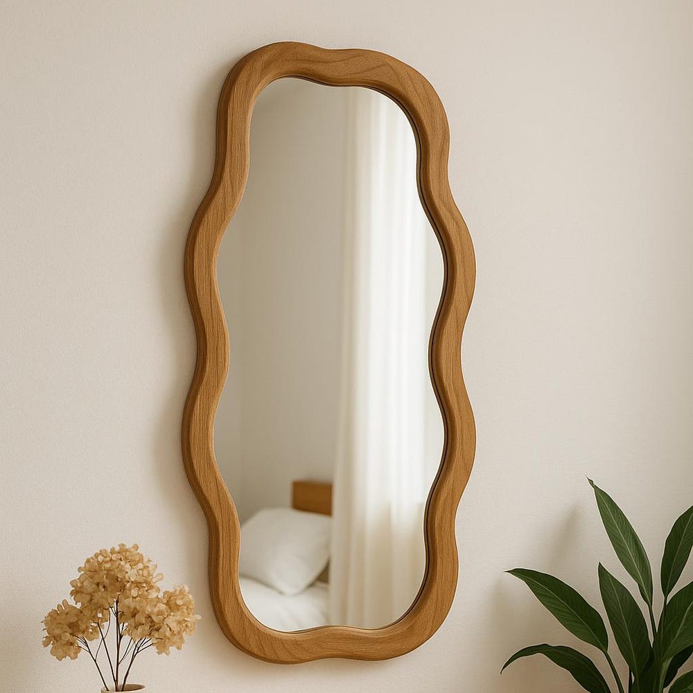 Organic Wavy Wooden Mirror Frame – Handmade Curvy Wall Mirror for Boho & Modern Decor