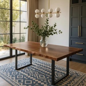 The Underhill Live Edge Black Walnut Dining Table, Handcrafted Live Edge Slab Dining Table, Natural Edge Table