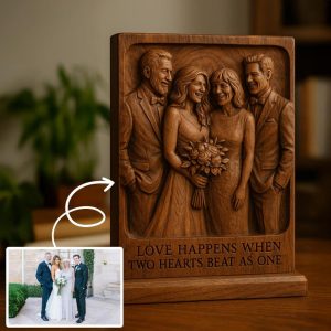 Embossed Wood Portrait – Custom Hand Carved Wall Art from Photo, Engraved Wood Sign, Memorial or Family Gift