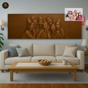 Custom Portrait on Embossed Wood – Hand Carved Wall Decor, Unique Gift for Anniversary, Home, or Memorial
