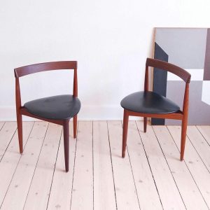 Hans Olesen teak chair Danish mid century dining chair teakwood desk chair vintage black leather chair sculptural accent chair mcm furniture