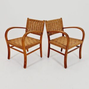 Bauhaus vintage papercord armchair by Ehrich Dieckmann, 1930s Set of 2