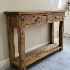 Reclaimed Wood Console Table with Shelf, Farmhouse Hallway Entryway Table Narrow, Customizable Handmade Sofa Table with Storage