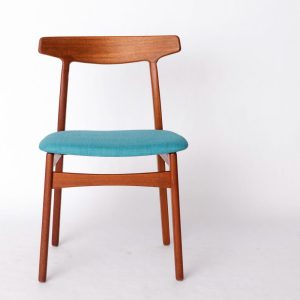 Henning Kjaernulf Chair for Bruno Hansen, 1960s, Teak Frame, Turquoise Upholstery