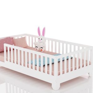 Luca White Montessori Floor Bed with Rails