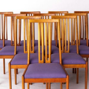 Set of 10 Vintage Chairs by Lübke – 1960s-70s Beech Wood & Violet Textile Upholstery