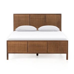 Custom Mid-Century Modern Solid Wood Bed Frame – Platform Bed with Walnut Finish & Headboard, Minimalist Design